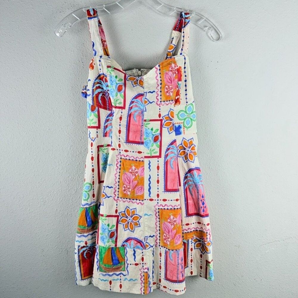 Avec Les Filles Mini Size XS Sweetheart Cotton A-Line Painted Print Sundress Art